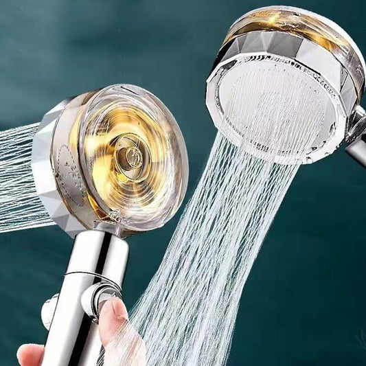 Pressurized Shower Head Water Saving 360 Rotating Twin Turbo Pressurized Propeller Fan Shower Head Bathroom Accessories