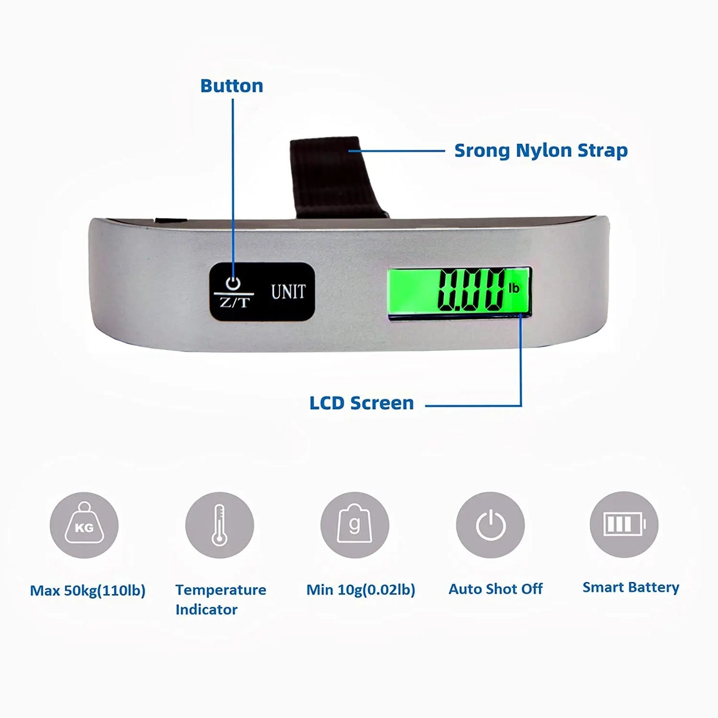 Portable Scale Digital LCD Display 110Lb/50Kg Electronic Luggage Hanging Suitcase Travel Weighs Baggage Bag Weight Balance