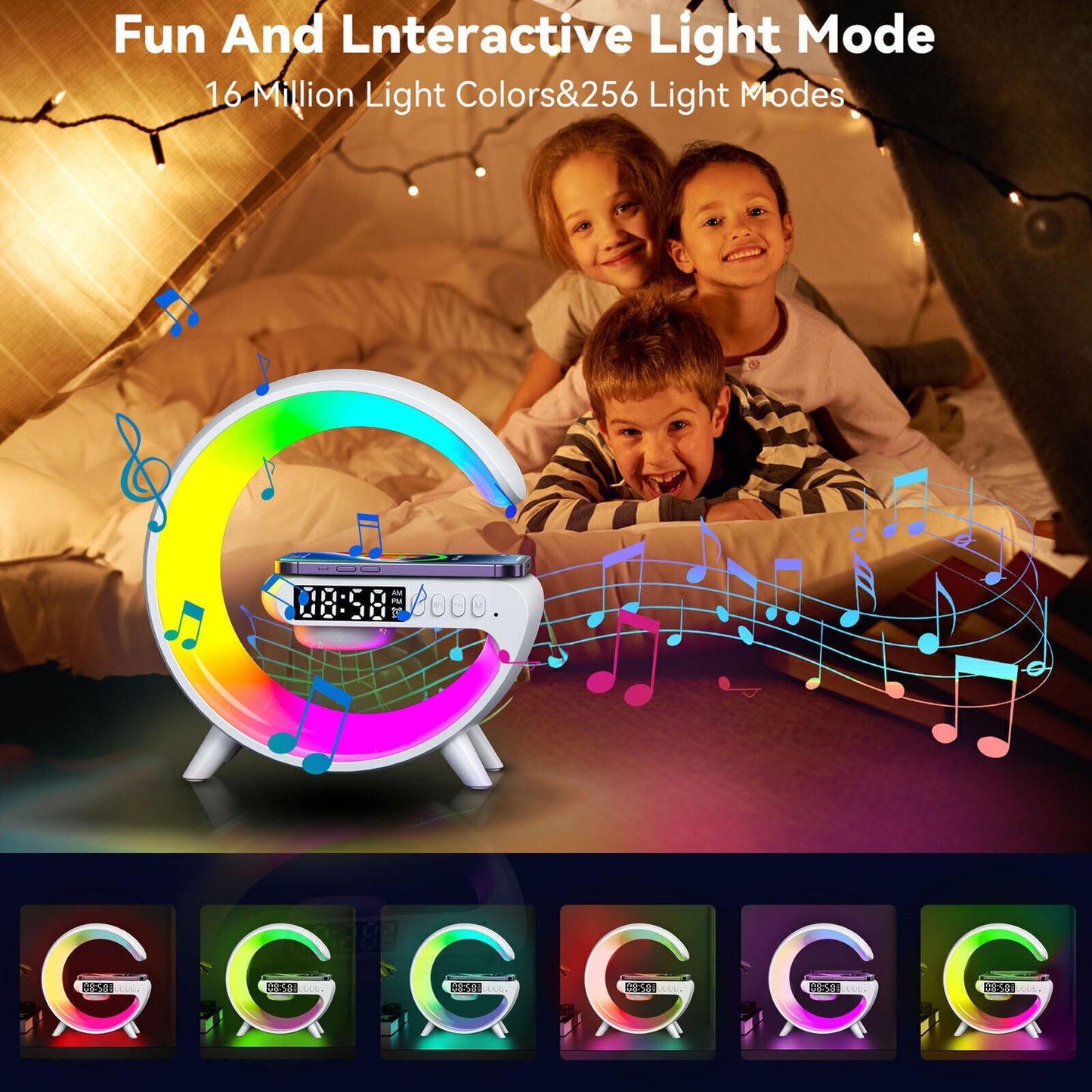 LED Smart Lamp Wireless Charger Bluetooth Speaker RGB Alarm Clock Night Light