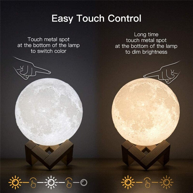 LED Night Light Rechargeable 3D Printed Moon Lamp Touch Moon Lamp Children Night Light 